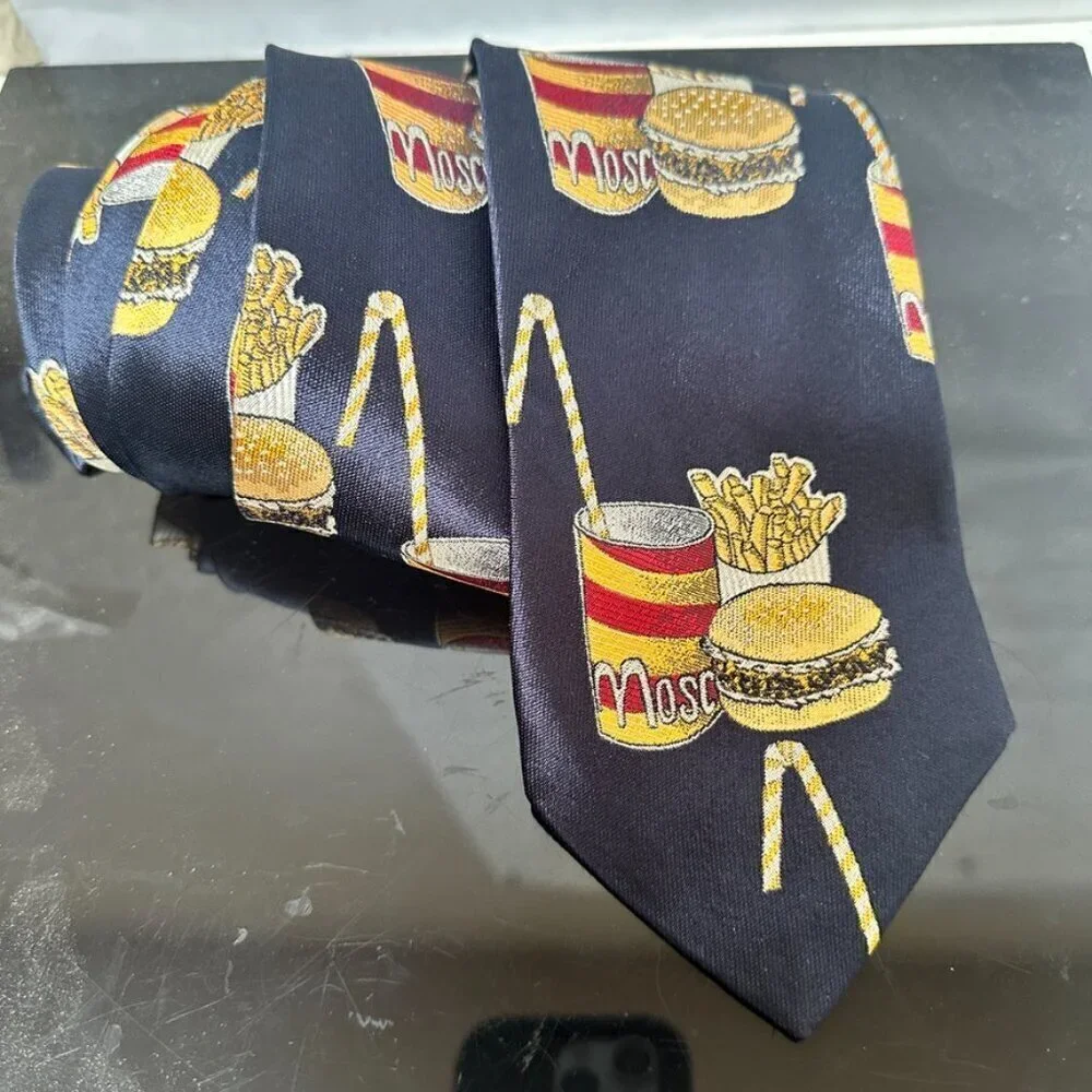 Moschino Tie Collectors Item Silk Hamburger Fries Extremely Rare and Desireable